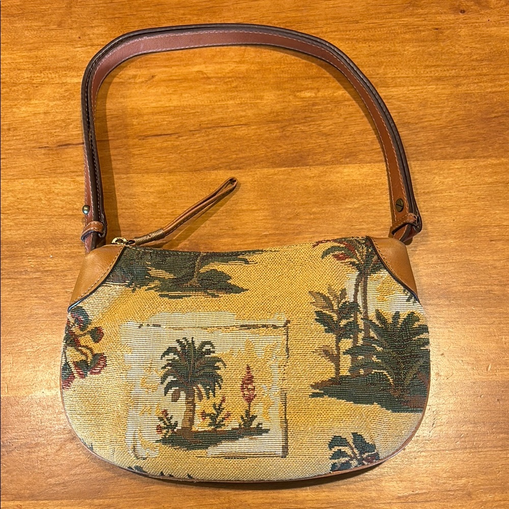 TOMMY BAHAMA Tropical Patterned Shoulder Bag Palm Trees Beach Vibe Leather Strap